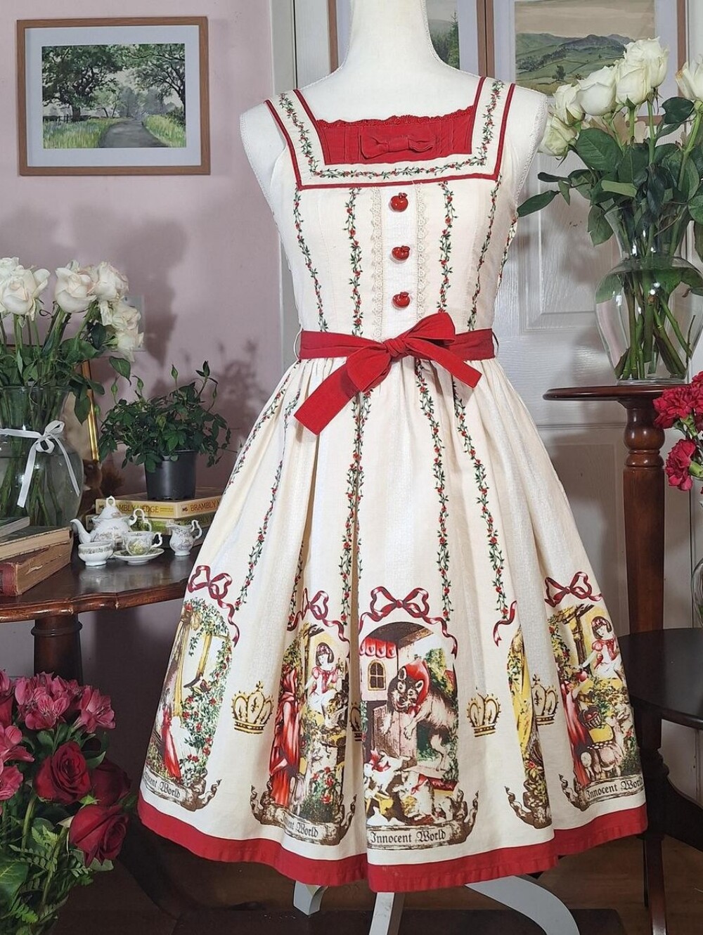 Innocent World Ivory Red Riding Hood Print JSK & Socks Set | Classic Lolita